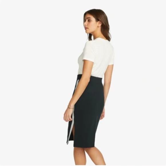 American Giant Pull On Ponte Pencil Skirt Size 10 Tuxedo Stripe Side Slit Office - Picture 3 of 9